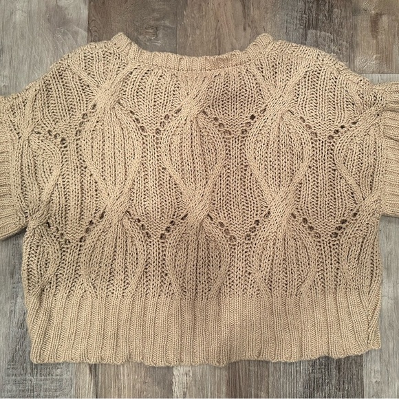 By Together Chunky Cream Crew Neck Cropped Sweater Boho Sz Large - Picture 6 of 7